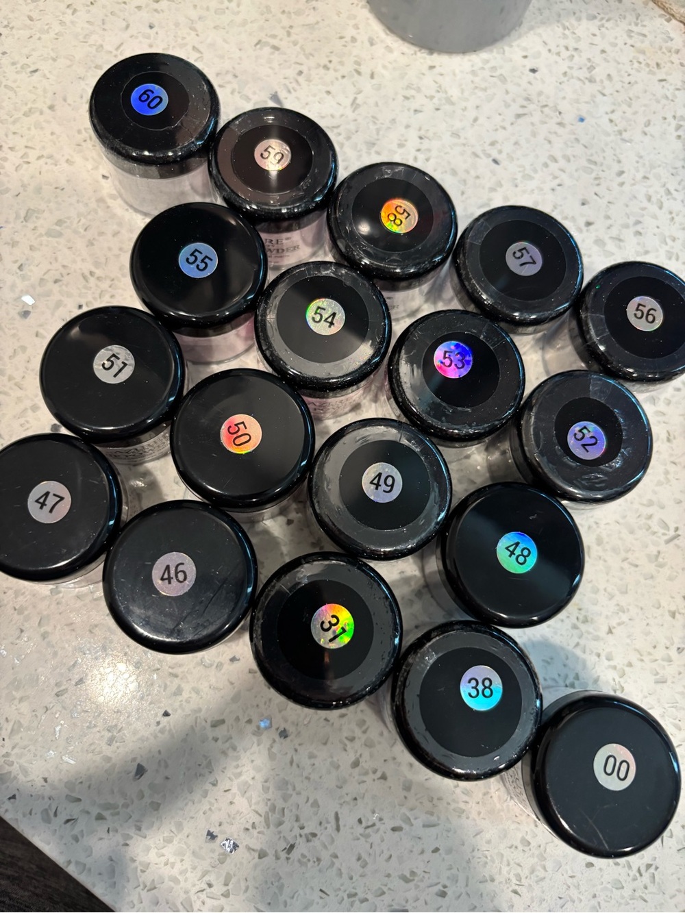 Assorted Gel Nail Powder Pots - Black Lidded Color Set